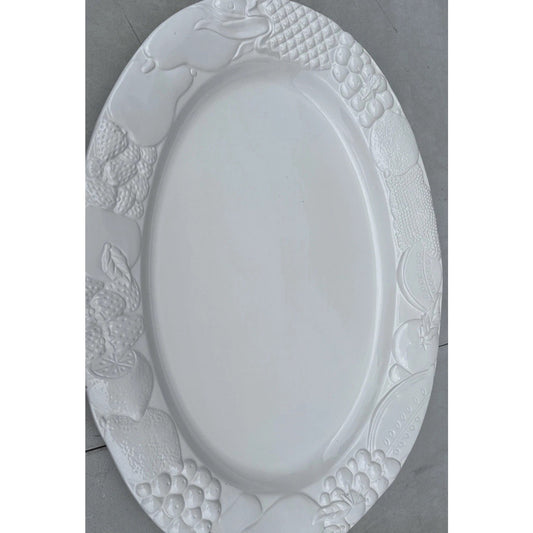 Gibson USA Everyday China White Embossed Raised Fruit Oval Platter 19''x14"x1.5"