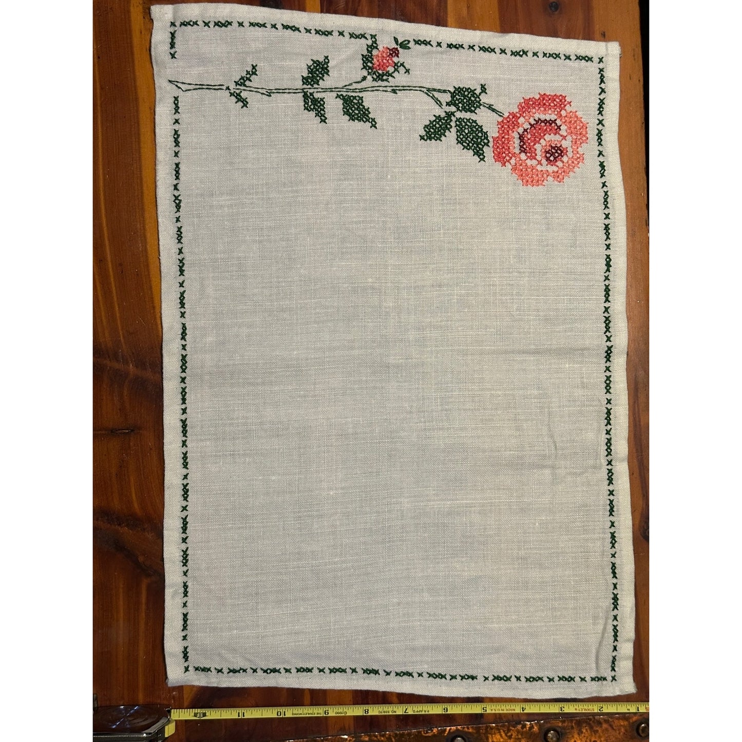 Vintage Rose  linen set, placemats,  napkins, coasters, embroidered linen