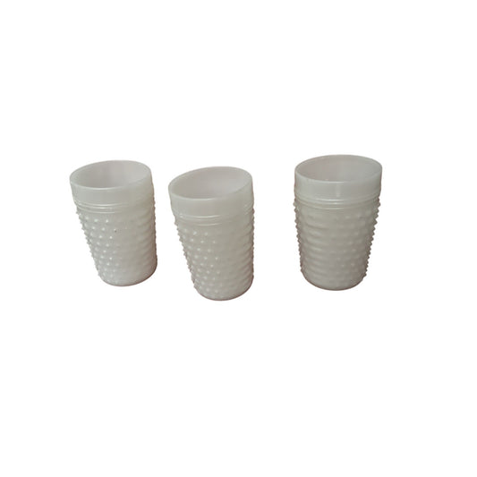 3 Beautiful Vintage Hobnail Milk Glass Cup Juice Water Drink 4.25" Tall 3" Wide