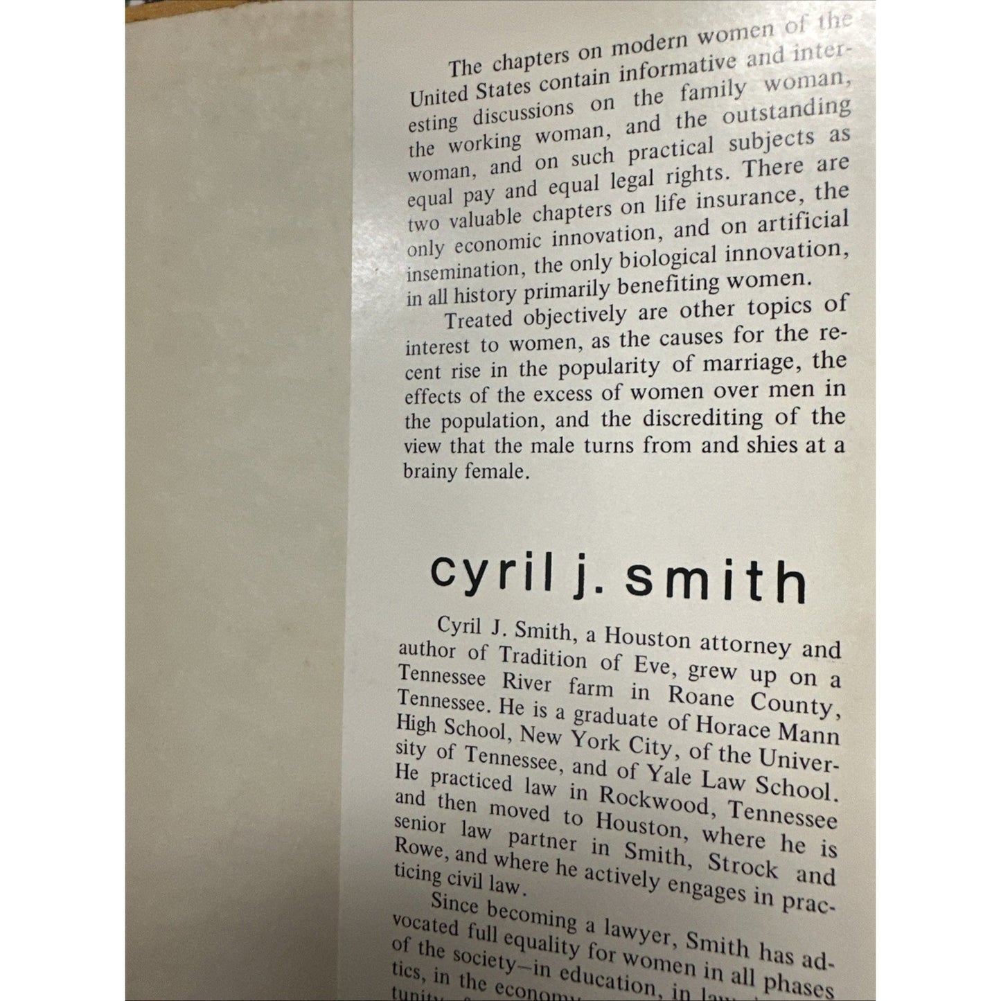 Tradition of Eve by Cyril J. Smith Signed 1970 Vintage Hardcover Autographed