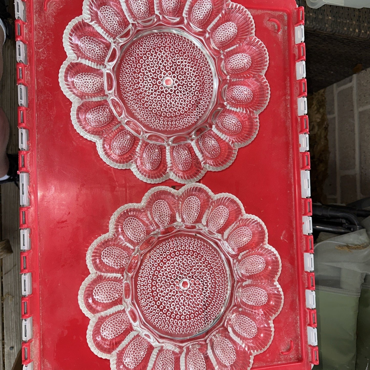 Set Of 2 MCM Vintage Indiana Glass 15 Deviled Egg Plate