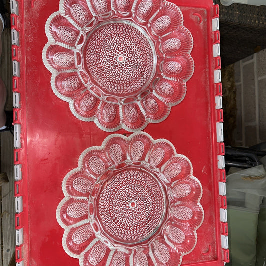Set Of 2 MCM Vintage Indiana Glass 15 Deviled Egg Plate