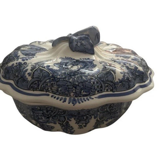 Tureen with Lid/ Hand Painted Greece Blue & White Very Rare