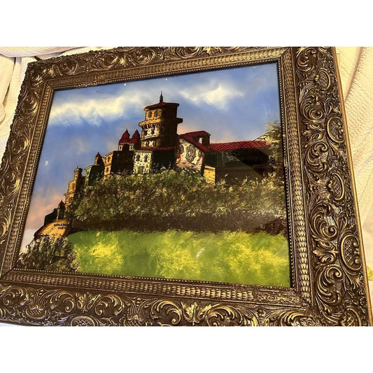 Heidelberg Castle ~ Antique Reverse Glass Painting ~ Germany ~