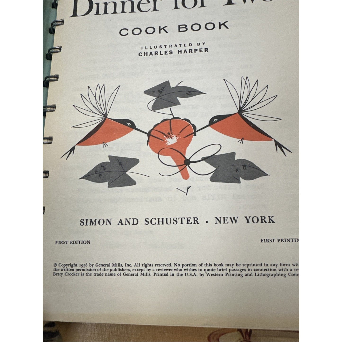 Vintage Betty Crocker's Dinner for Two Cook book 1958 1st Ed 1st Print