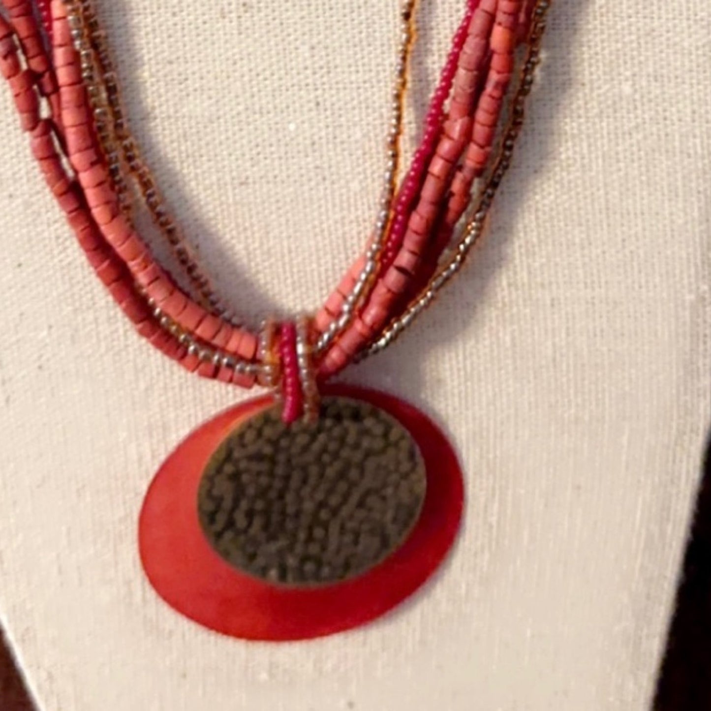 ACRYLIC DISC Statement  – coral Chunky  mulit layered Necklace