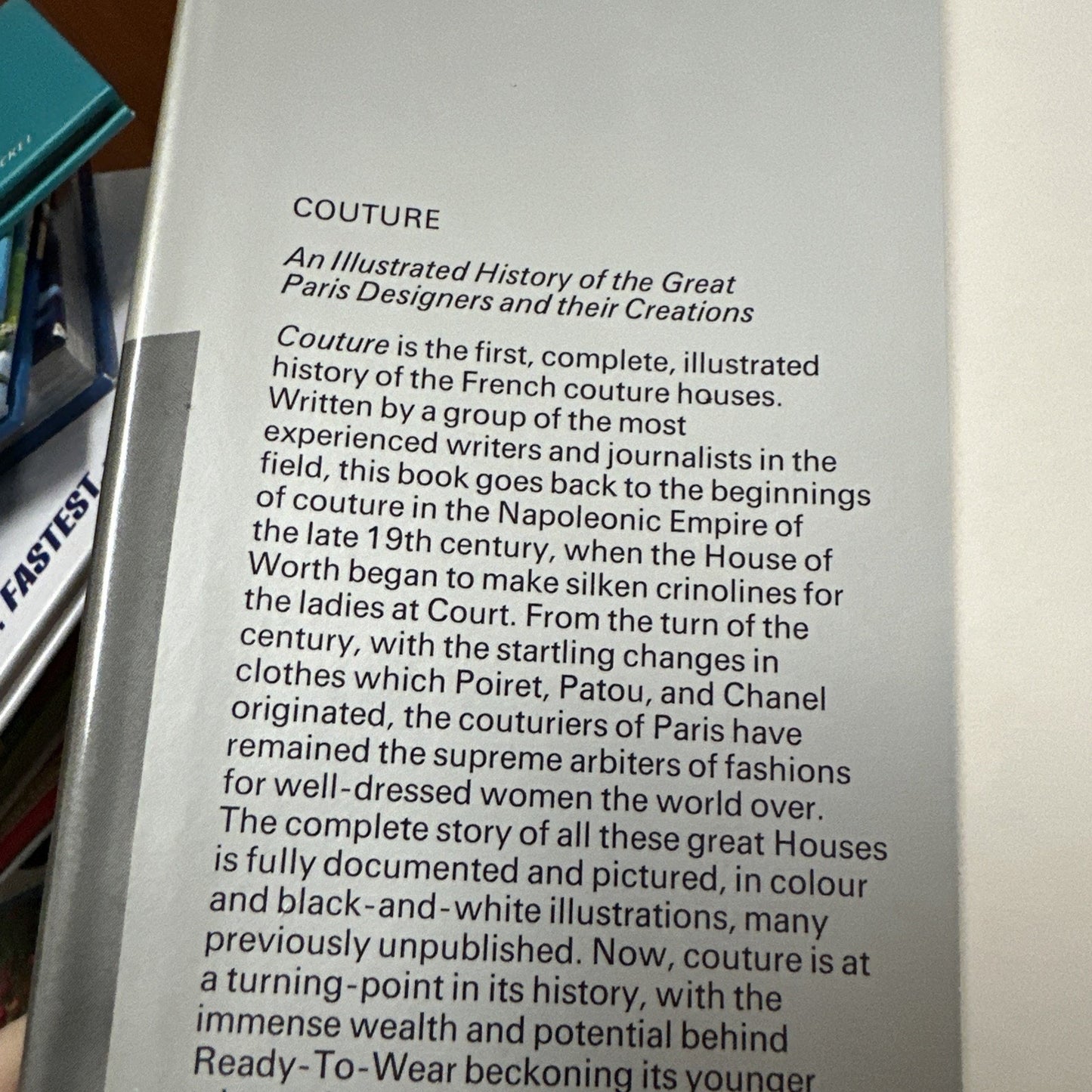 Couture An Illustrated History of The Great Paris Designers Hardcover 1972