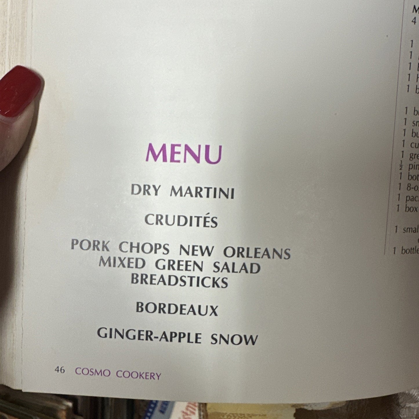 Cosmo Cookery Gourmet Meals from the First Drink to the Last Kiss 1971