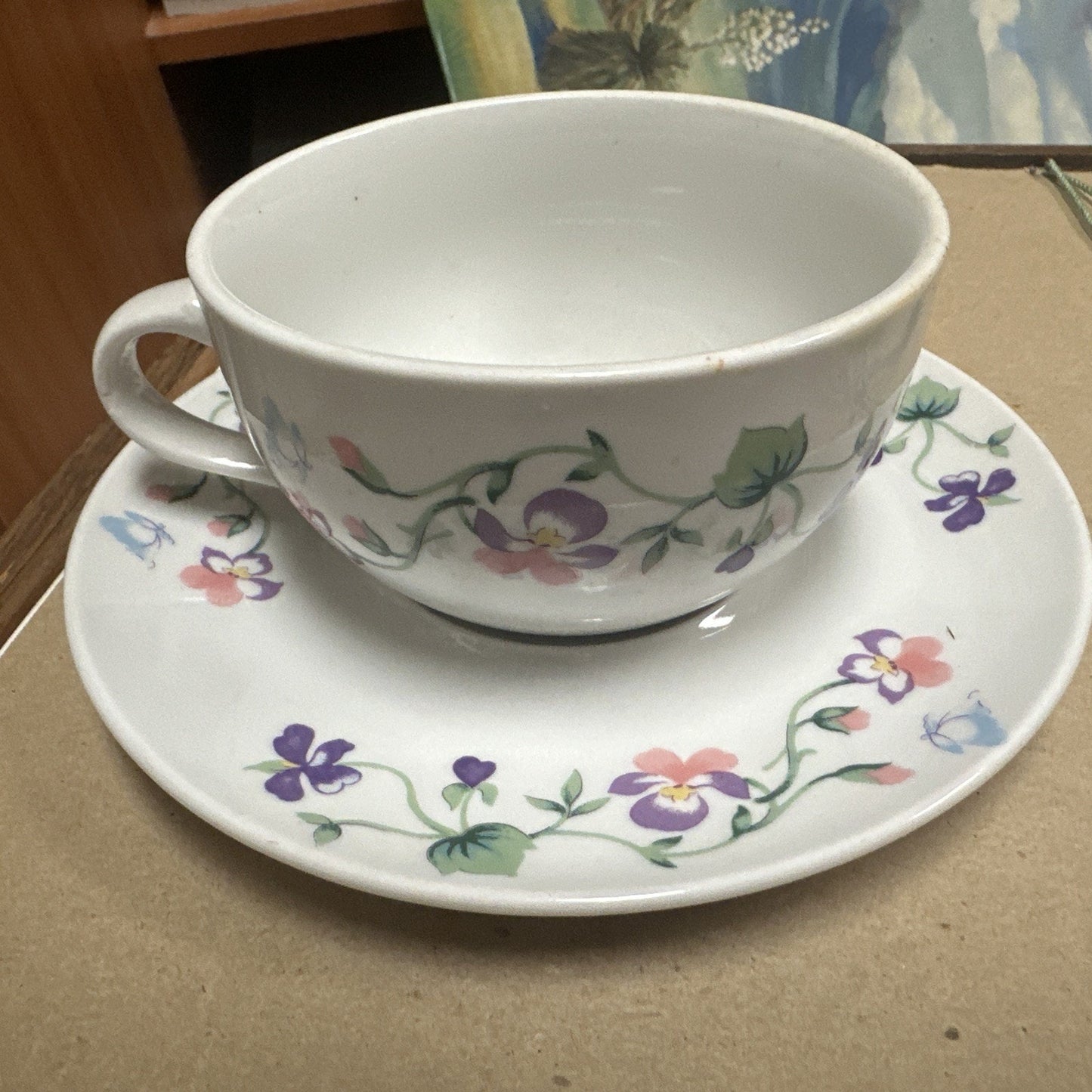 Coffee Cup & Saucers Violet Butterfly Pattern Big Cup Tea Made In China