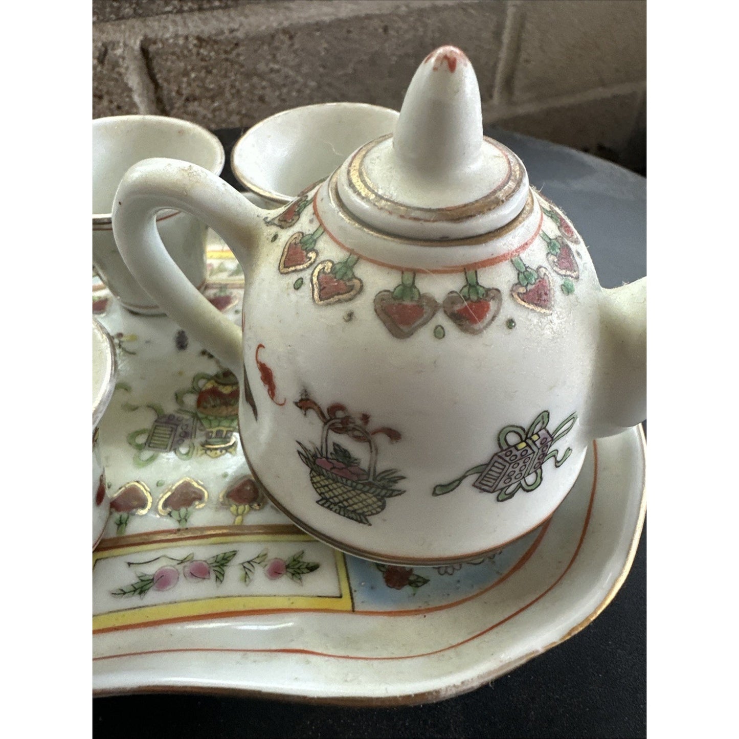 7 Piece Chinese Hand Painted Tea Set, Vintage.