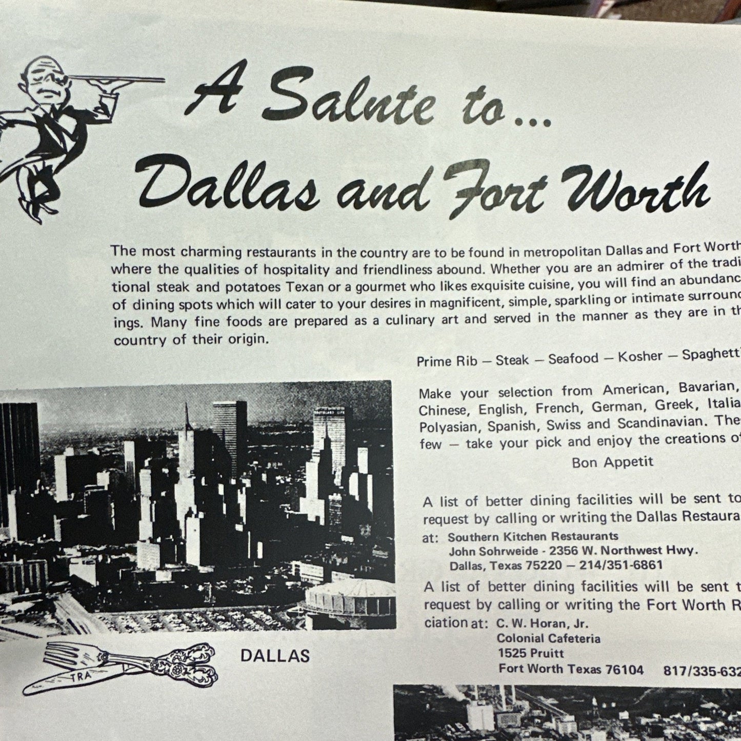 Vintage Dining In — Houston 1971 Restaurants Of The Gulf Coast Area
