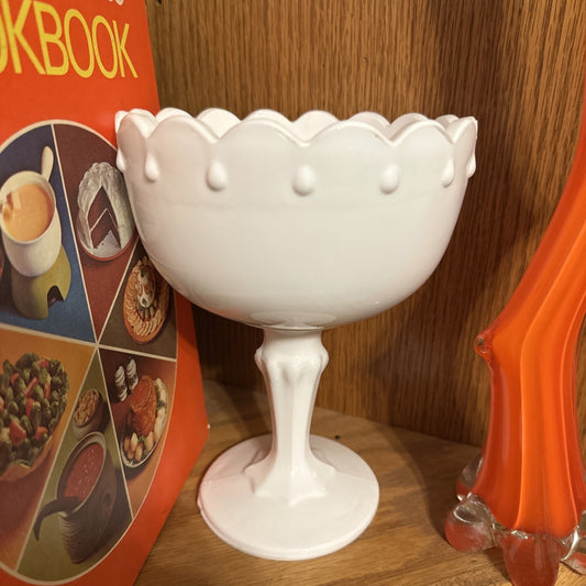 LARGE Indiana Glass Tear Drop White Milk Glass Compote Stemmed Bowl Centerpiece