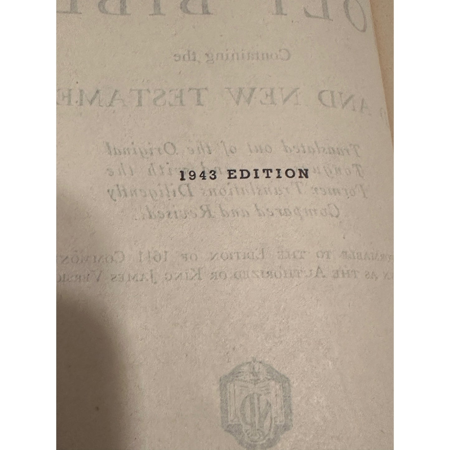 The Holy Bible Old/New Testament 1943 Edition