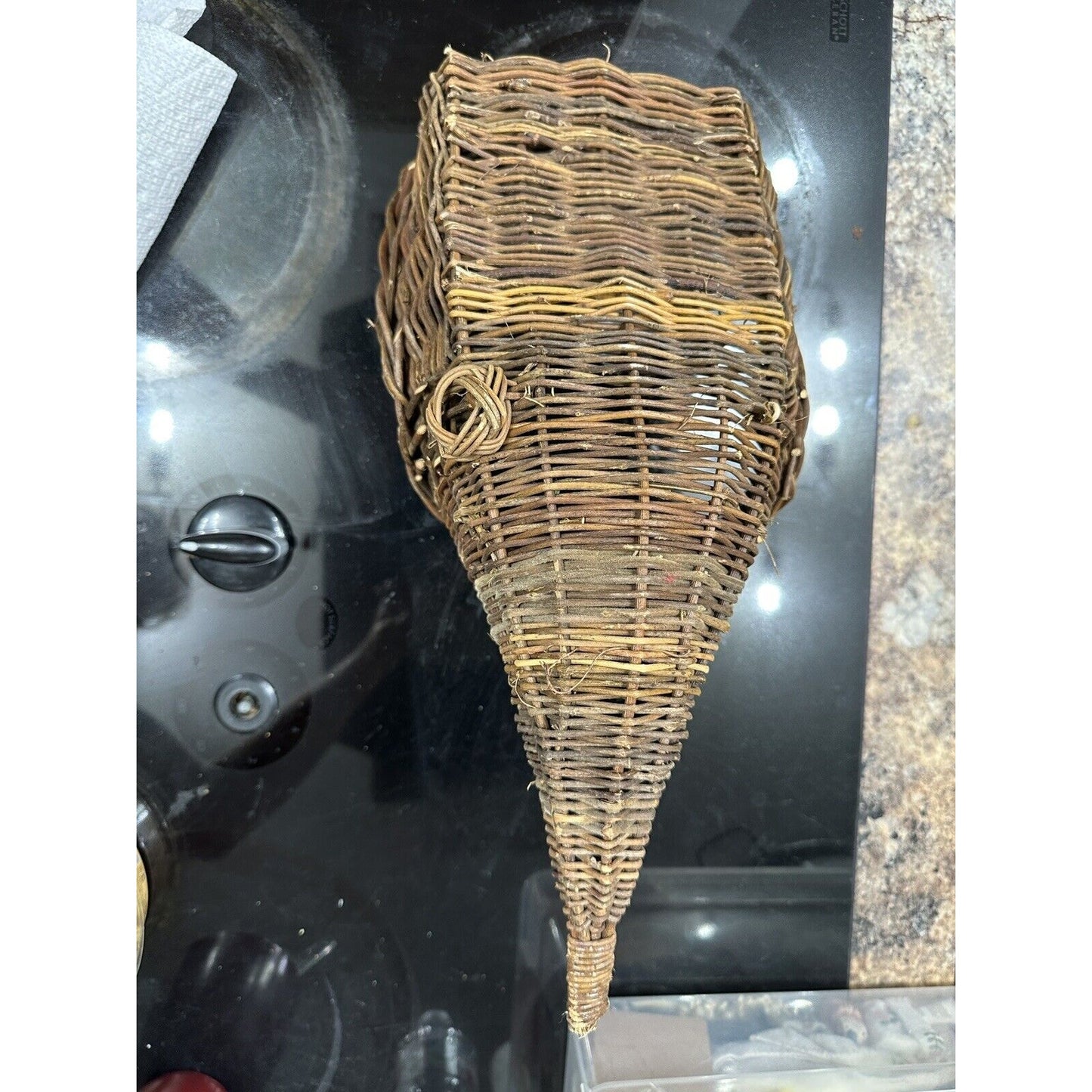 Wicker Brown Wall Hanging Cornucopia Basket Home Decor Flat Back