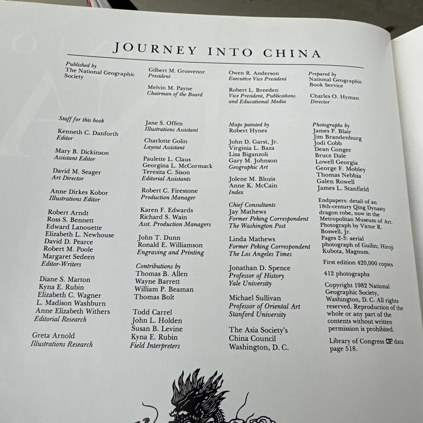 1982 Journey Into China National Geographic Society HB Leather Red 1st Edition
