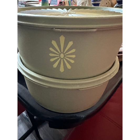 2 Vintage TUPPERWARE 1204-9 Olive Green Servalier   Storage Canister w/ Lid