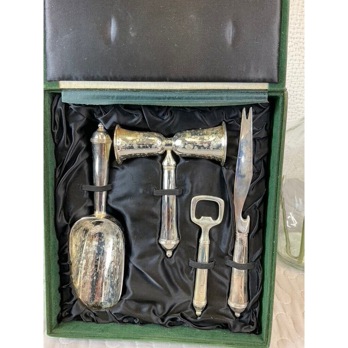 Vintage Towel Sterling Plated 4 Piece Barware Set