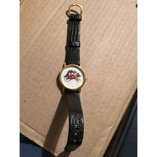rare Watch  Wells Fargo Company" Stagecoach Gold tone w/ Black Leather
