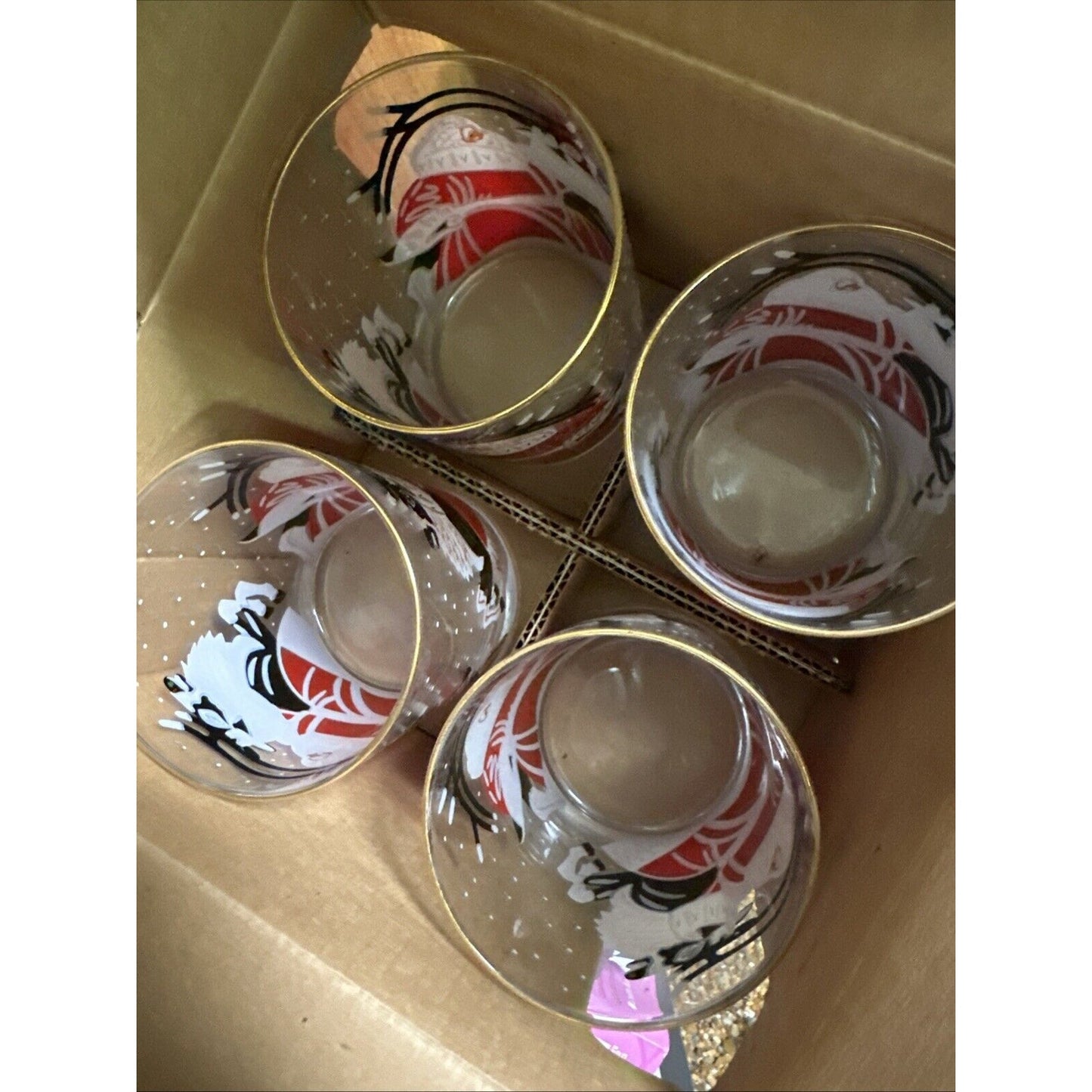 VTG MCM Culver Xmas Santa & Reindeer14oz Double Old Fashioned Glasses - Set Of 4
