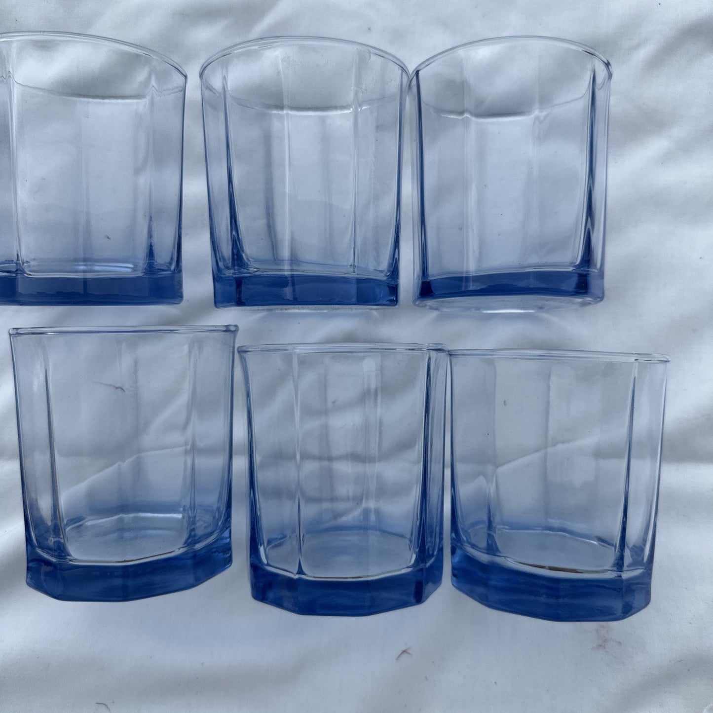 Beautiful Ice Blue Glass reflection 10 panel whiskey Tumbler Set Of 6