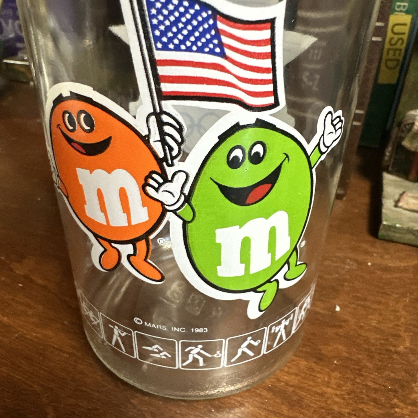 Vintage M&M 1984 LA Olympics Commemorative Glass Candy Jar With Lid Stopper