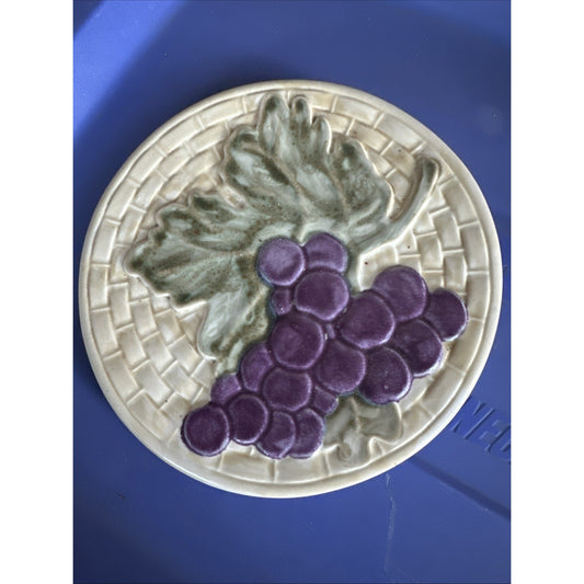 Vintage Pfaltzgraff 8” TRIVET Jamberry Purple Grapes Leaf & Basket Pattern