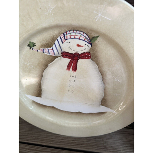 Sakura Snowmates Serving Plate Dish 16inch Snowman Red Scarf Snowflakes