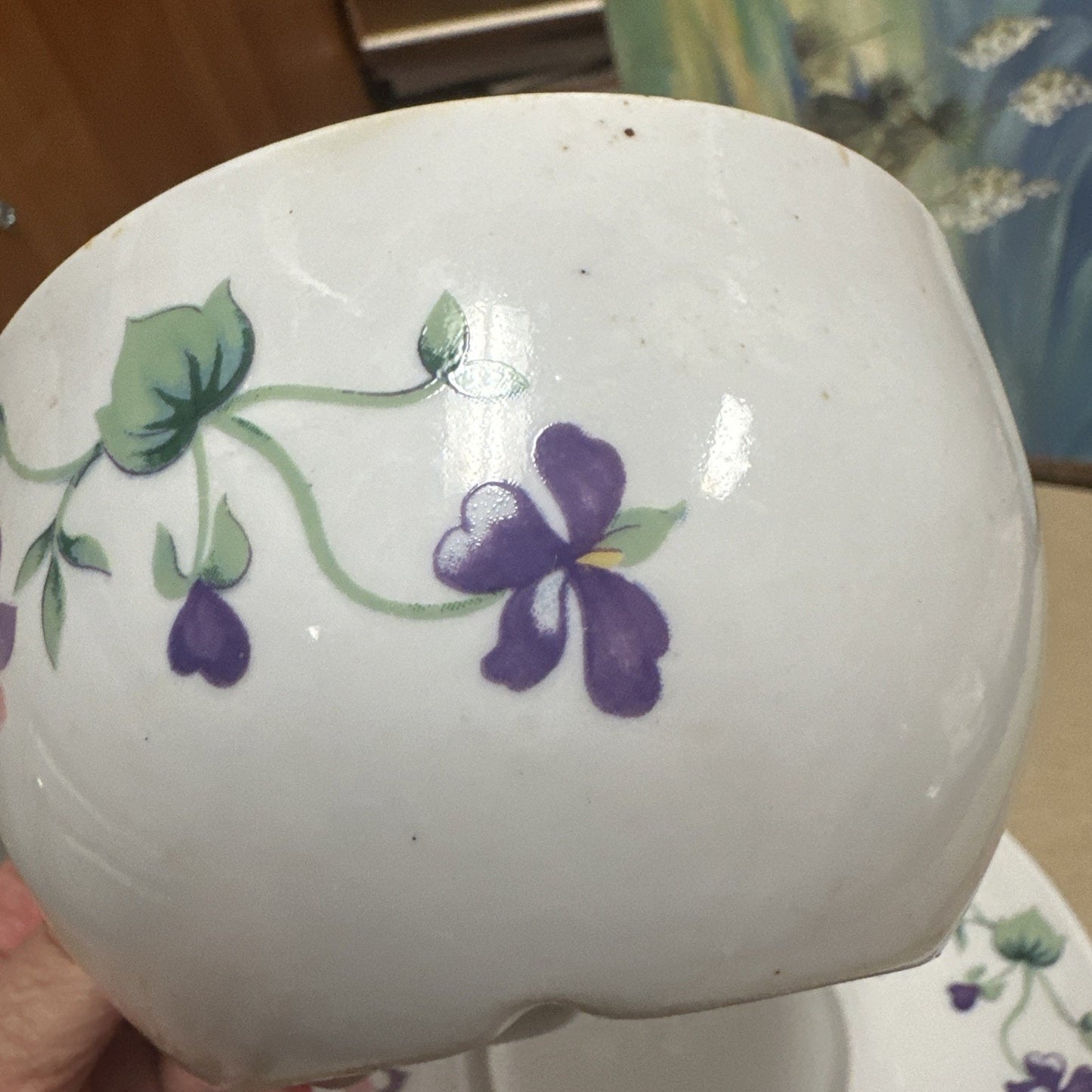 Coffee Cup & Saucers Violet Butterfly Pattern Big Cup Tea Made In China