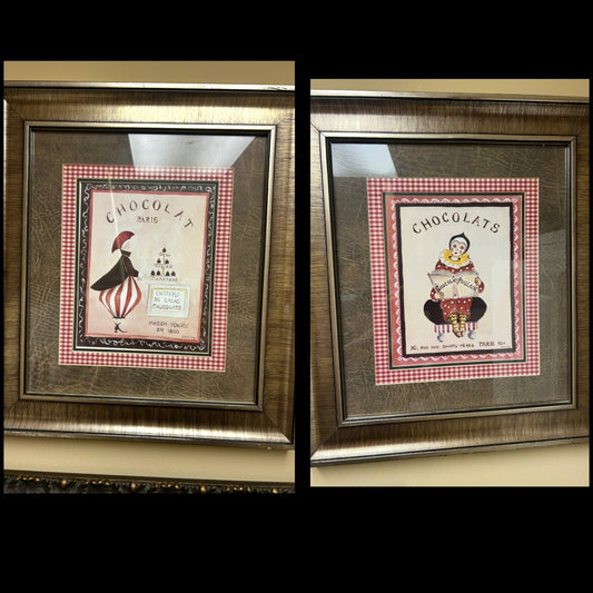 2 Framed Art Prints 'Chocolat, and Chocolat Paris' by Katharine Gracey 20x18 in