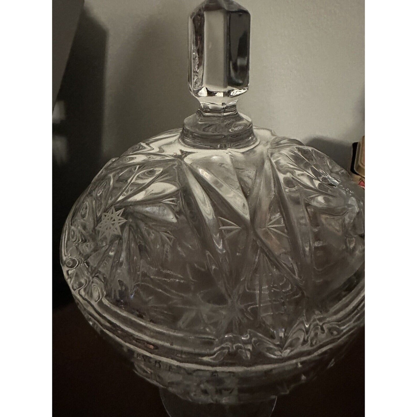 Vintage Large Cut Glass Pedestal Covered Compote Candy Dish Lidded