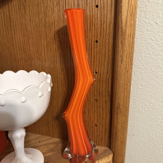 Vintage MCM Orange Glass Stretch Vase I