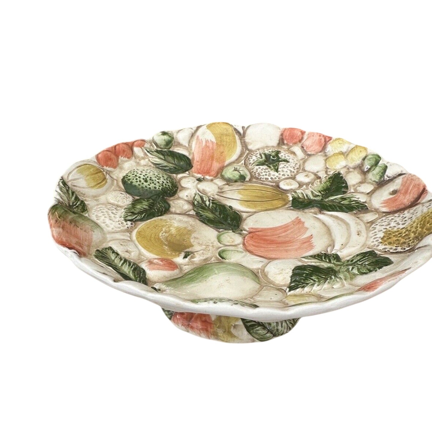 Vintage Lefton Embossed "Fruits of Italy" Footed Compote / Candy Dish #1205