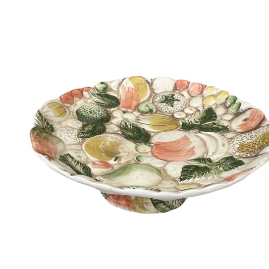 Vintage Lefton Embossed "Fruits of Italy" Footed Compote / Candy Dish #1205