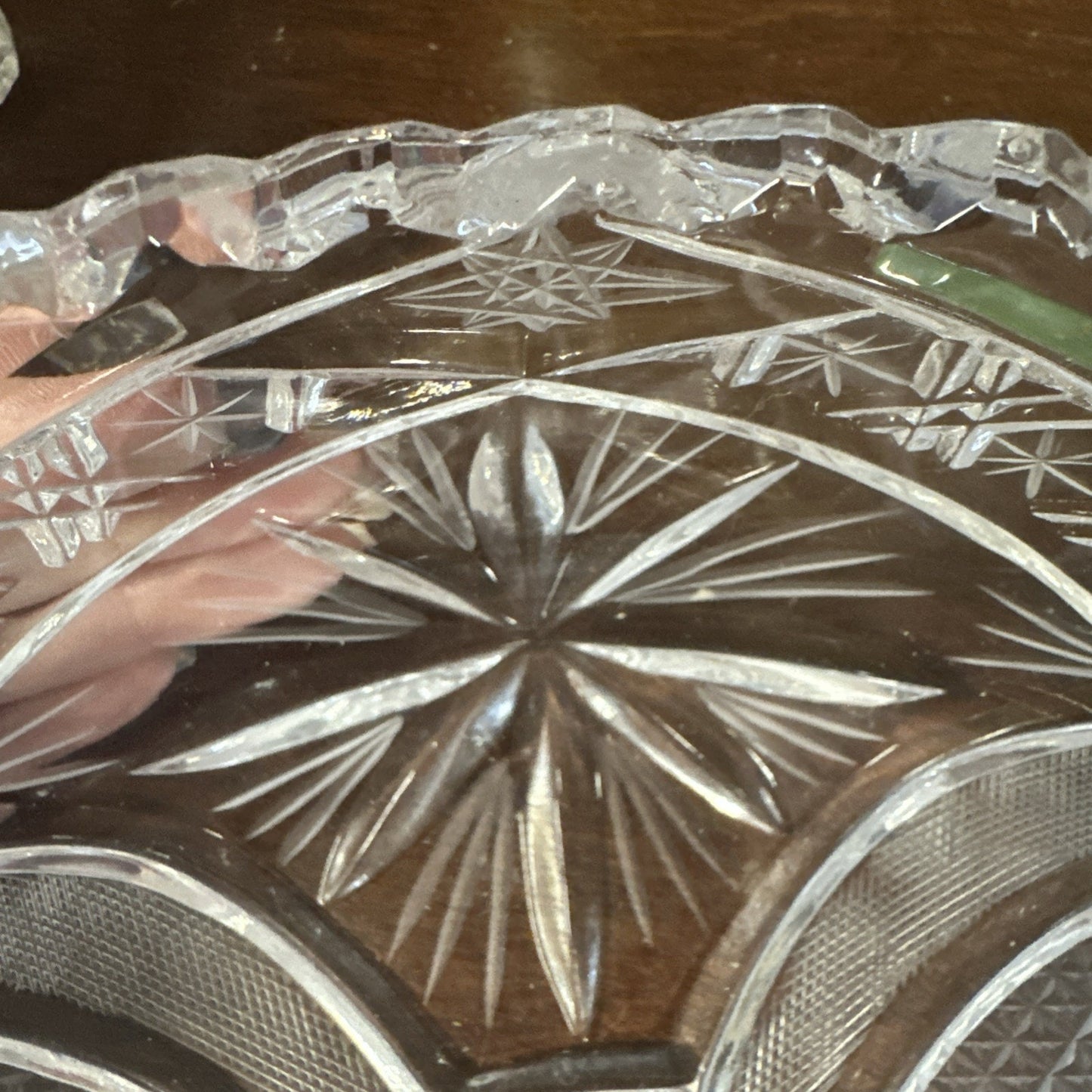 Vintage IrenA Hand Cut Lead Crystal Fan Pinwheel 9.25” Bowl Made In Poland