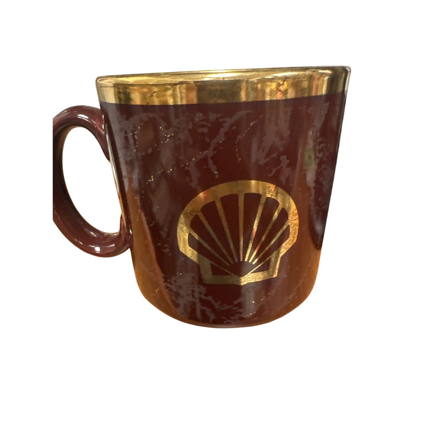 TAMS Vintage Shell Oil Gas Maroon & Gold Ceramic Coffee Mug Memorabilia