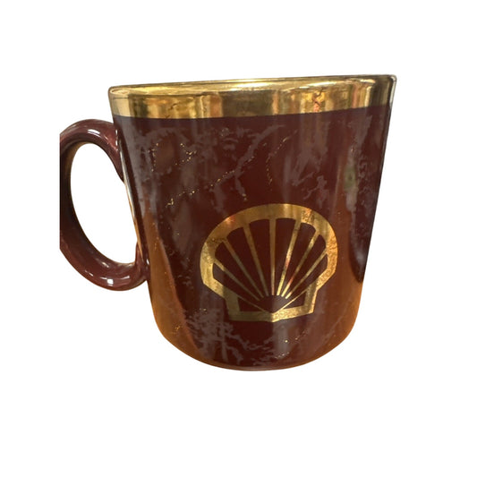 TAMS Vintage Shell Oil Gas Maroon & Gold Ceramic Coffee Mug Memorabilia