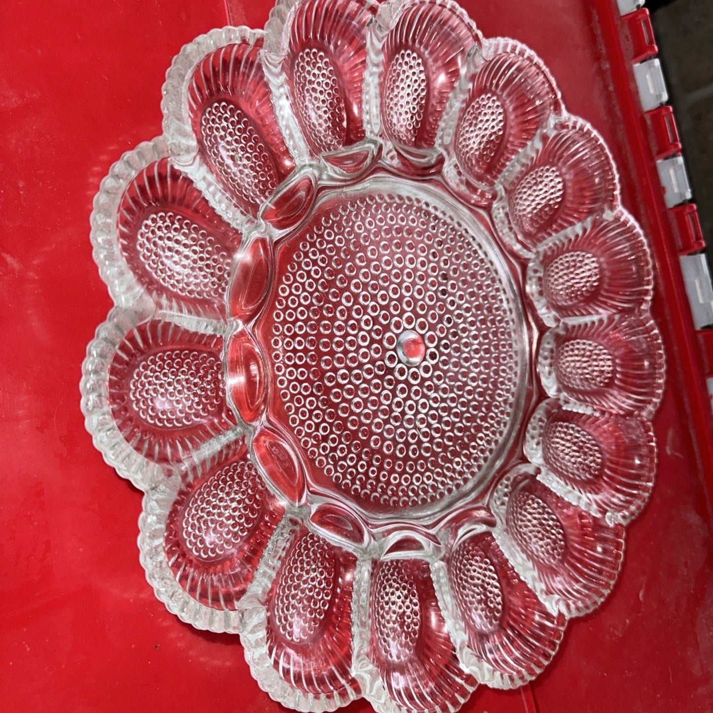 Set Of 2 MCM Vintage Indiana Glass 15 Deviled Egg Plate