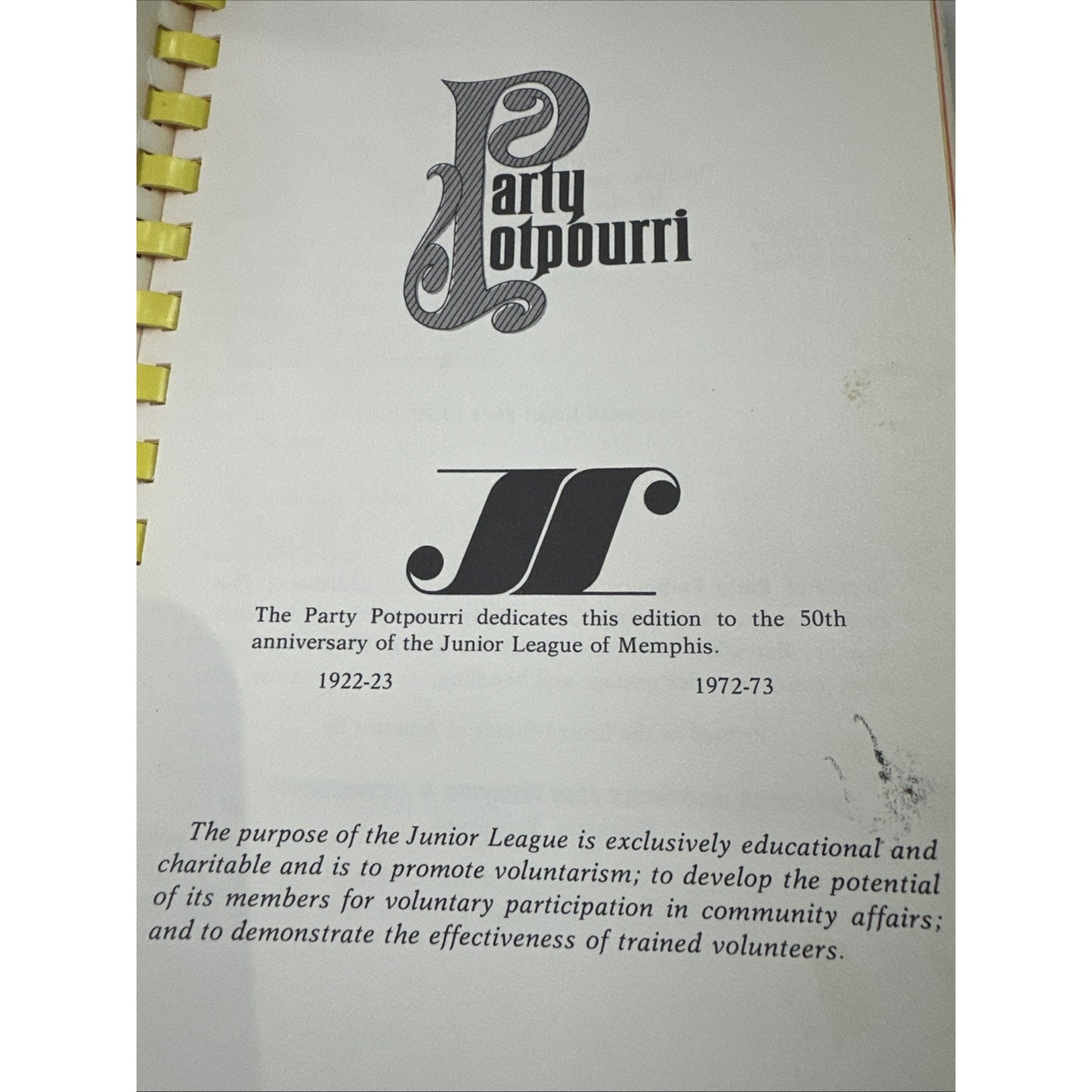 Vintage Junior League of Memphis Tennessee Cookbook Party Potpourri 1972-73