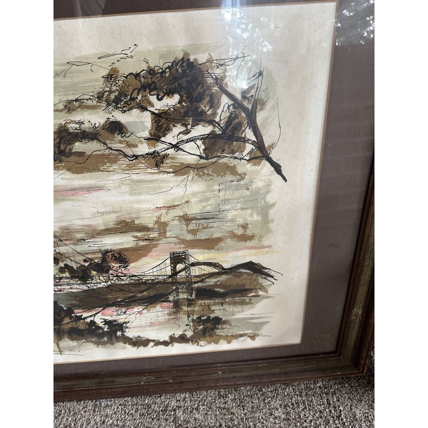 John Haymson “George Washington Bridge In The Evening” Framed, Matted Print