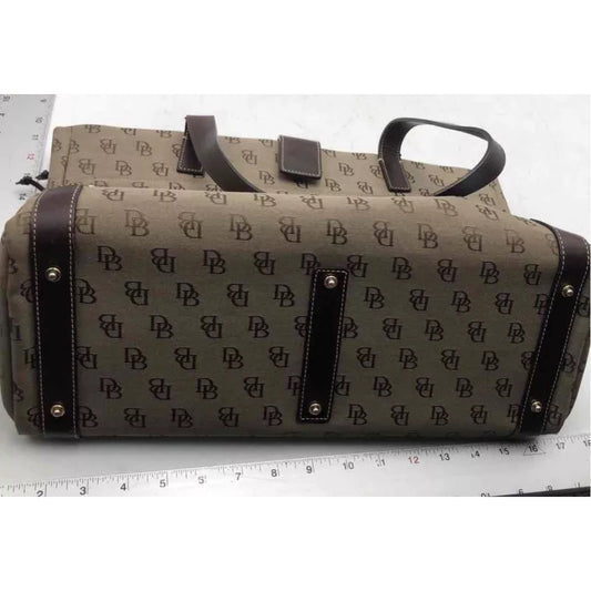 Dooney & Bourke Womens Brown Monogram Double Handle Snap Closure Tote Bag