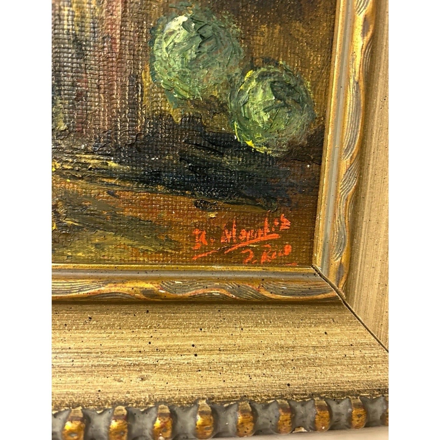Vintage Fruit Still Life Painting Gold Wooden Frame Signed Rare 28x34