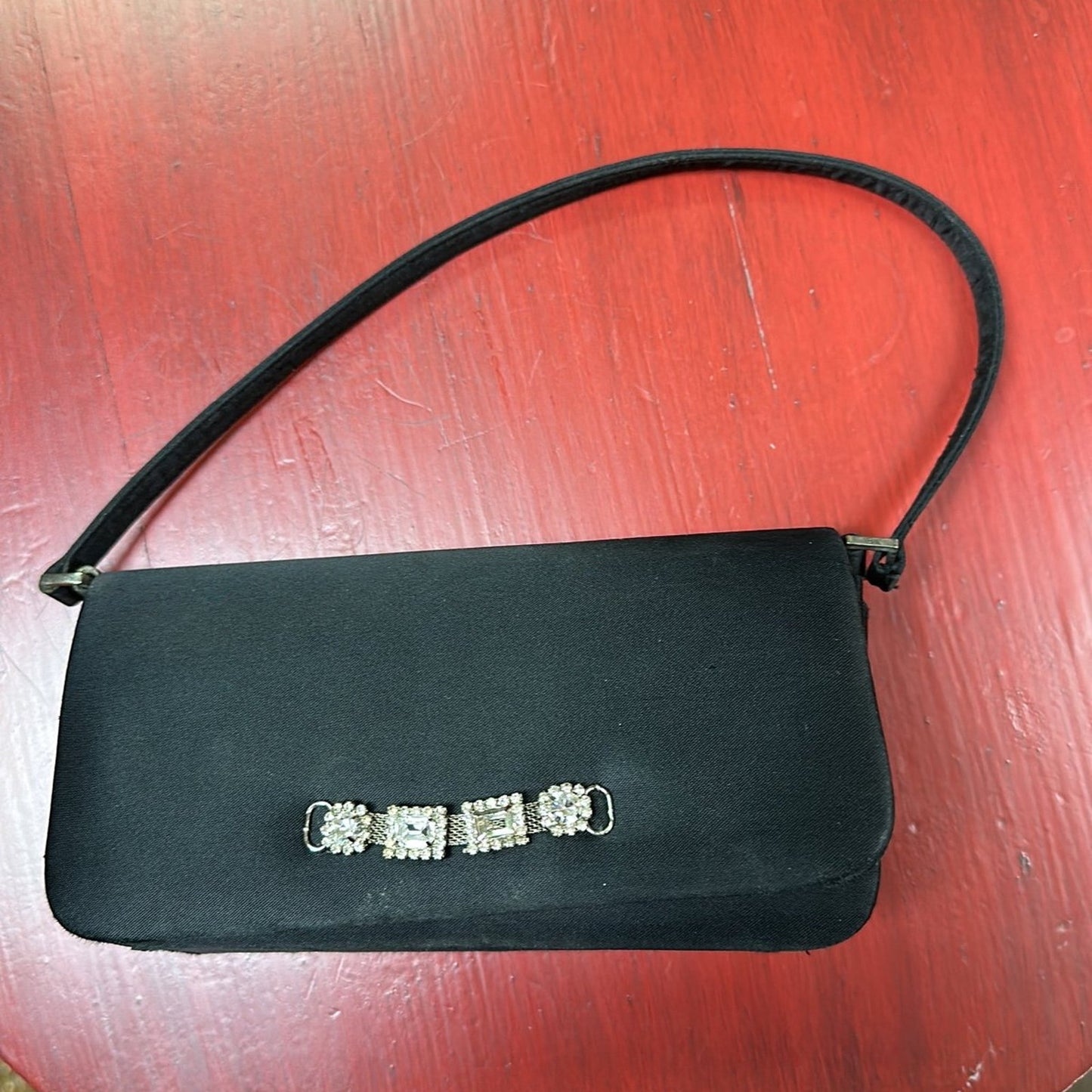 Black satin evening bag Womens