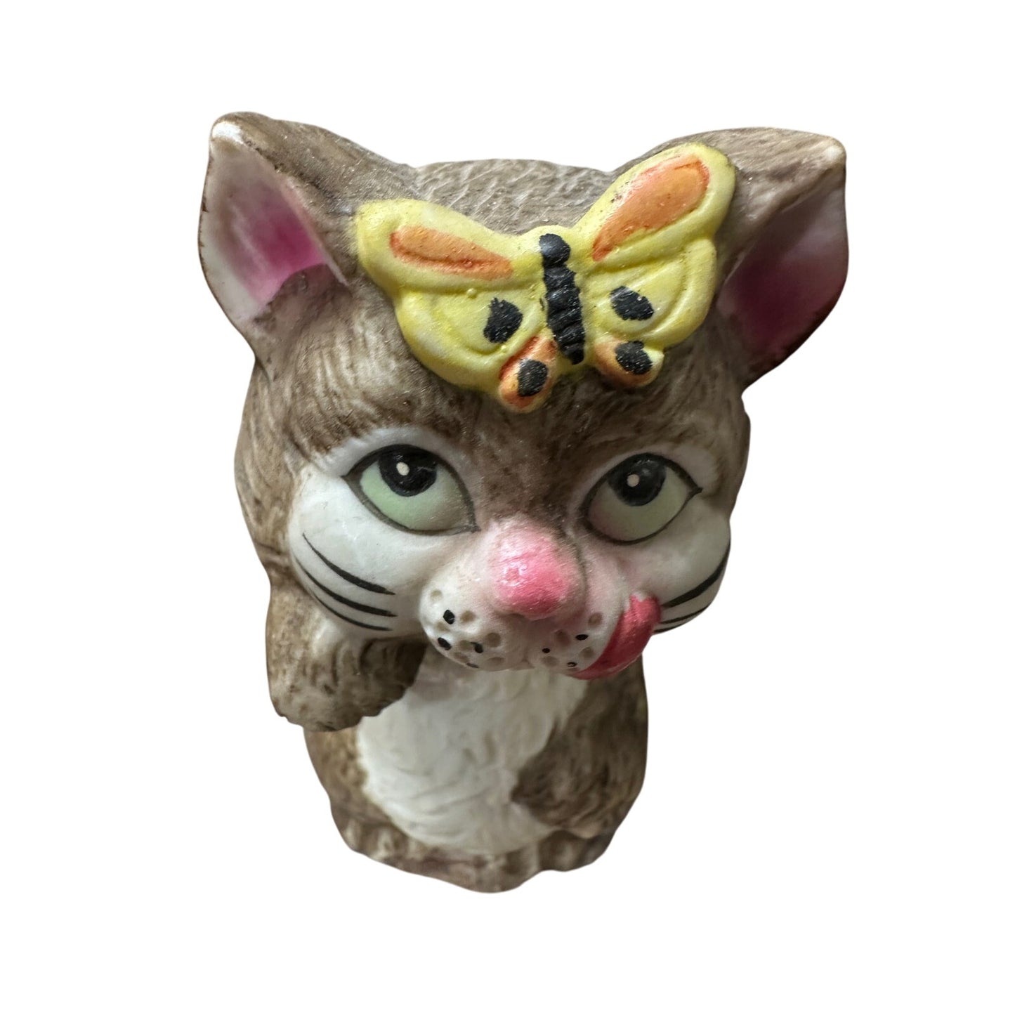 Vintage 4.25" Tall Jasco Critters Cat Kitten Porcelain Bell with Butterfly