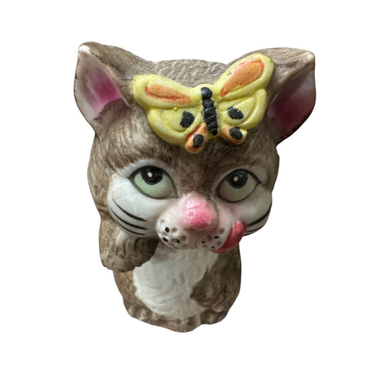 Vintage 4.25" Tall Jasco Critters Cat Kitten Porcelain Bell with Butterfly
