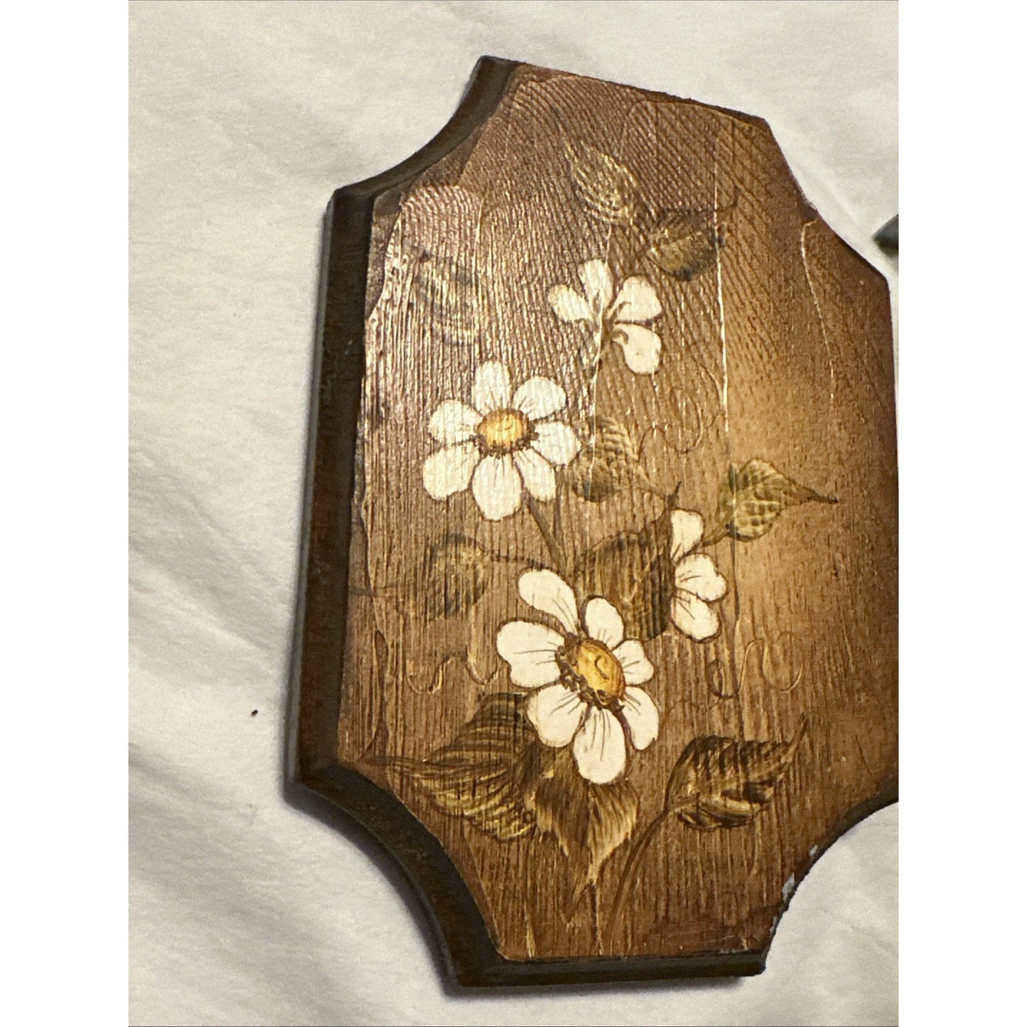 2 Vtg Hand Painted Wood Mid Century Folk Art Plaque Wall Hanging Decor