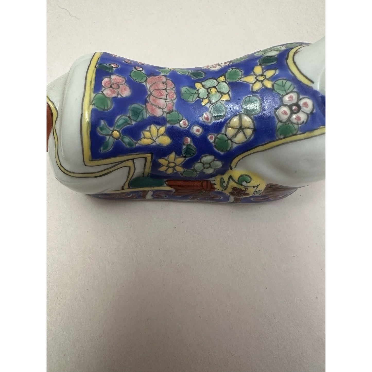 Vintage Chinese Export Porcelain Enamel Laying Child On Opium Pillow Figurine