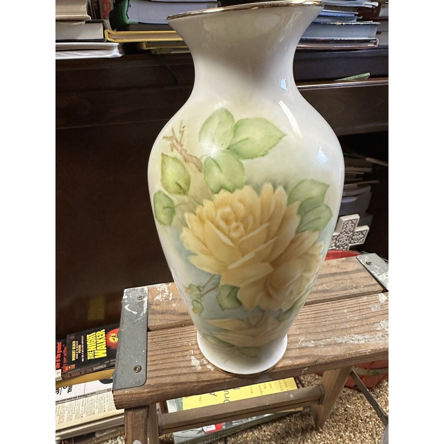 Vintage 20th C Hand Painted Porcelain Vase Art Nouveau Style Signed Ruth Houston
