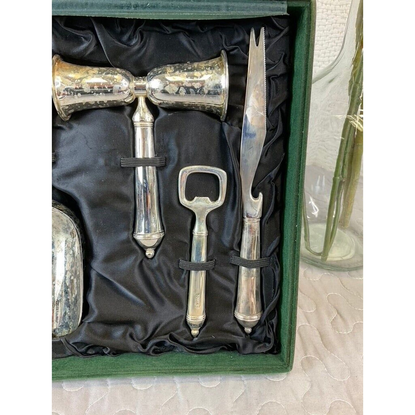 Vintage Towel Sterling Plated 4 Piece Barware Set