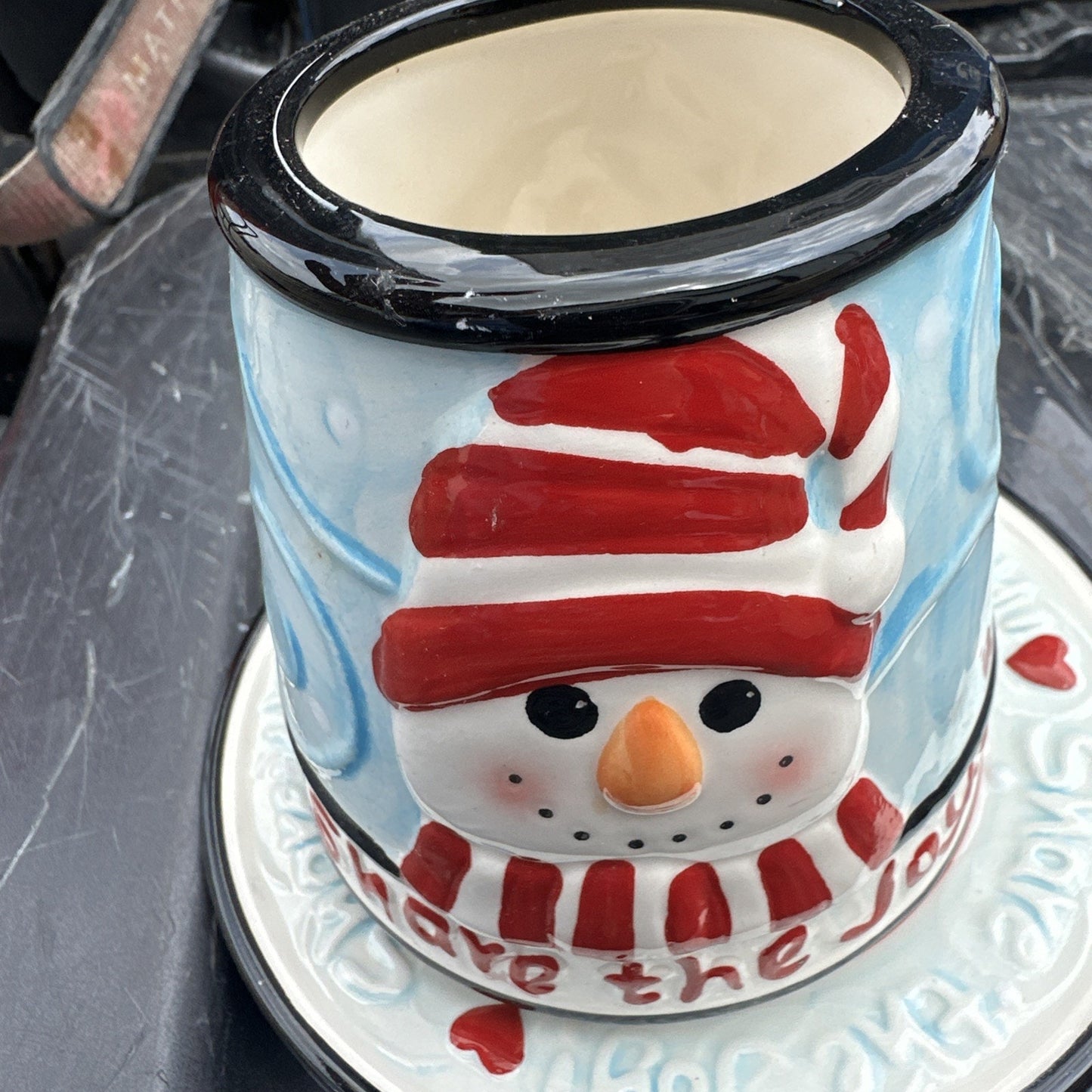 Candle Jar Shade Ceramic Topper Snowmen Christmas Holiday Decor Celebrating Home