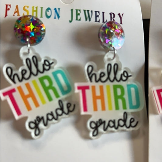 Hello Third Grade Fun Teachers Earrings